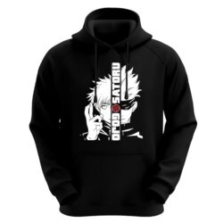 هودي أنيمي أنيقة وعصرية مستوحاة من شخصية غوجو ساتورو من أنمي Jujutsu Kaisen.
