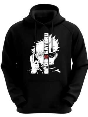 هودي أنيمي أنيقة وعصرية مستوحاة من شخصية غوجو ساتورو من أنمي Jujutsu Kaisen.