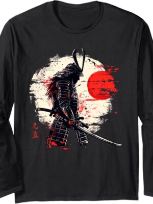 بلوزة بأكمام طويلة بتصميم الساموراي الياباني القديم وفنون القتال بأسلوب كلاسيكي