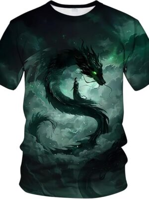 بلوزة تنين صيني تقليدي برسومات أنمي مضحكة